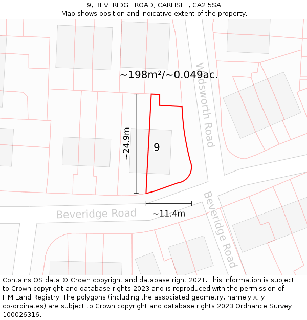 9, BEVERIDGE ROAD, CARLISLE, CA2 5SA: Plot and title map