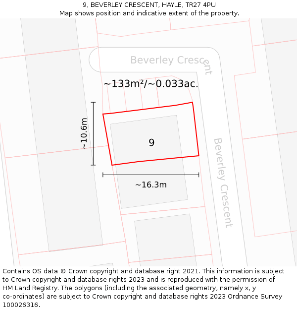 9, BEVERLEY CRESCENT, HAYLE, TR27 4PU: Plot and title map