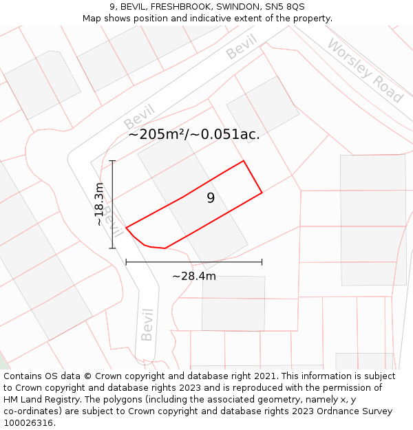 9, BEVIL, FRESHBROOK, SWINDON, SN5 8QS: Plot and title map