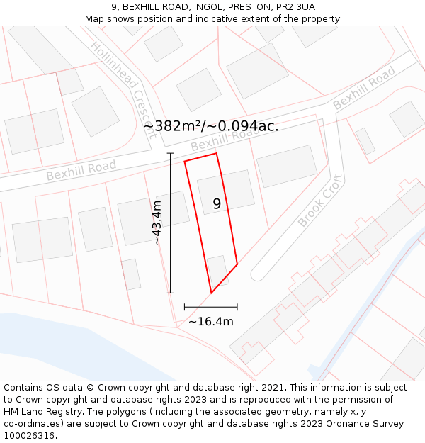 9, BEXHILL ROAD, INGOL, PRESTON, PR2 3UA: Plot and title map
