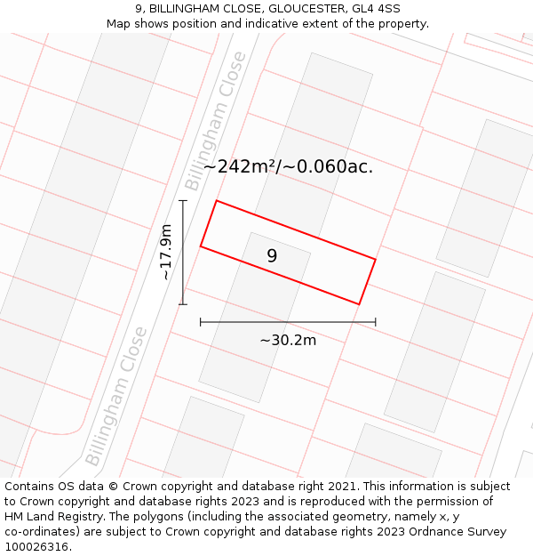 9, BILLINGHAM CLOSE, GLOUCESTER, GL4 4SS: Plot and title map