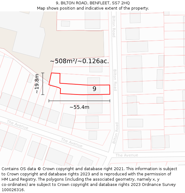 9, BILTON ROAD, BENFLEET, SS7 2HQ: Plot and title map