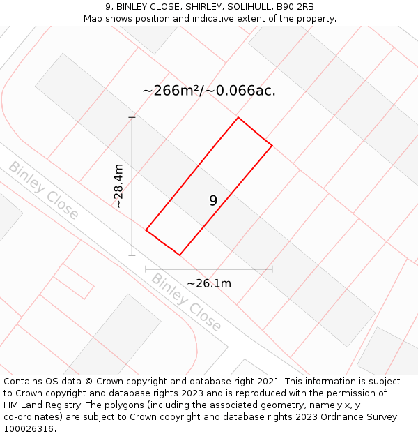 9, BINLEY CLOSE, SHIRLEY, SOLIHULL, B90 2RB: Plot and title map