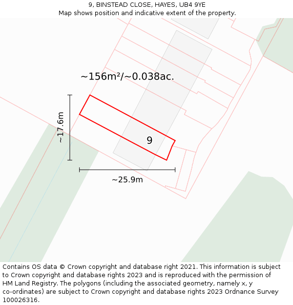 9, BINSTEAD CLOSE, HAYES, UB4 9YE: Plot and title map