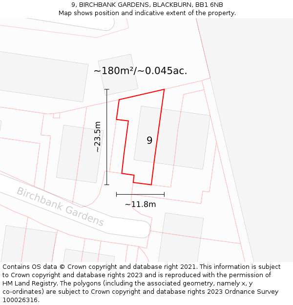 9, BIRCHBANK GARDENS, BLACKBURN, BB1 6NB: Plot and title map
