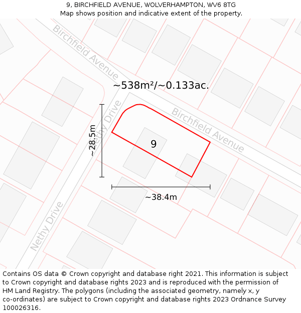 9, BIRCHFIELD AVENUE, WOLVERHAMPTON, WV6 8TG: Plot and title map