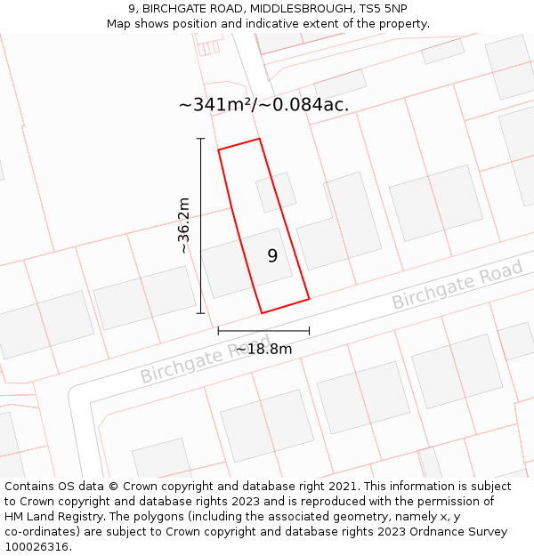 9, BIRCHGATE ROAD, MIDDLESBROUGH, TS5 5NP: Plot and title map