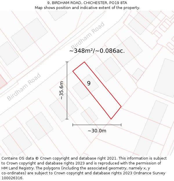 9, BIRDHAM ROAD, CHICHESTER, PO19 8TA: Plot and title map