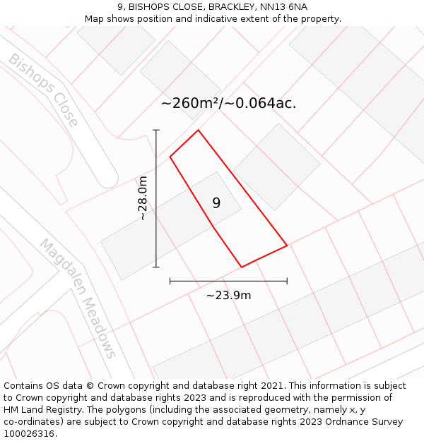 9, BISHOPS CLOSE, BRACKLEY, NN13 6NA: Plot and title map