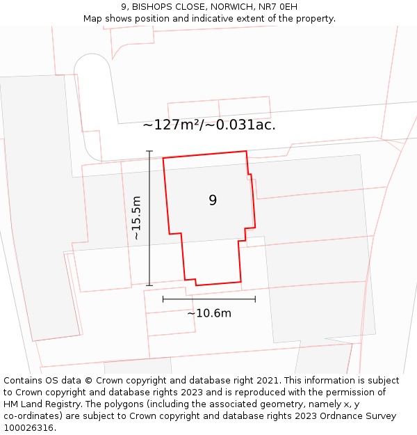 9, BISHOPS CLOSE, NORWICH, NR7 0EH: Plot and title map