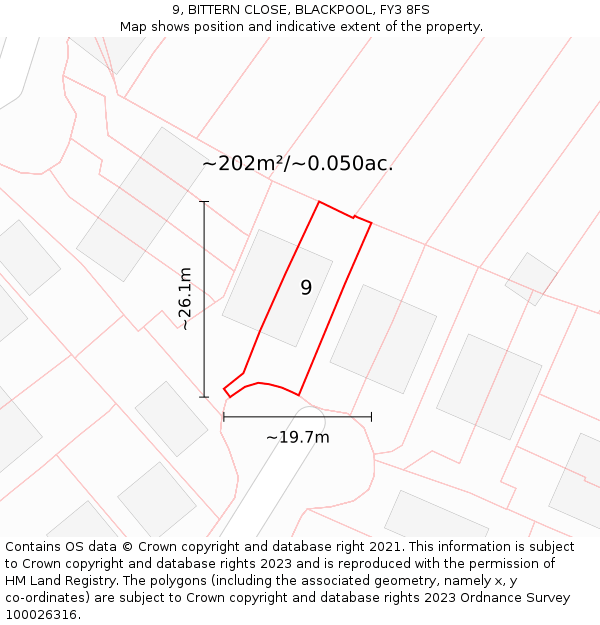 9, BITTERN CLOSE, BLACKPOOL, FY3 8FS: Plot and title map