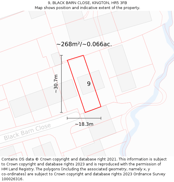 9, BLACK BARN CLOSE, KINGTON, HR5 3FB: Plot and title map