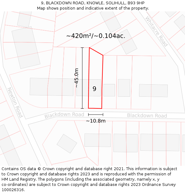 9, BLACKDOWN ROAD, KNOWLE, SOLIHULL, B93 9HP: Plot and title map