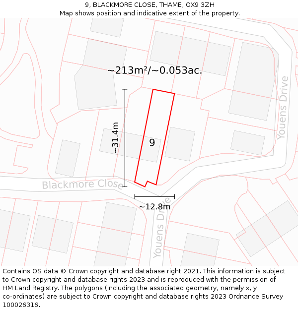 9, BLACKMORE CLOSE, THAME, OX9 3ZH: Plot and title map