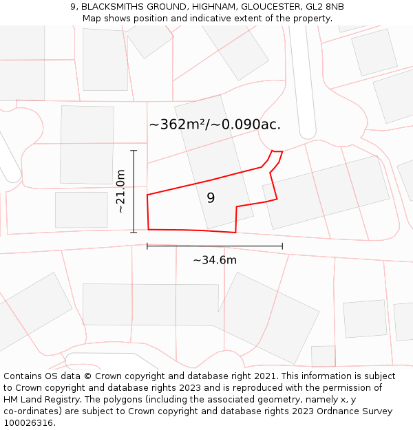 9, BLACKSMITHS GROUND, HIGHNAM, GLOUCESTER, GL2 8NB: Plot and title map