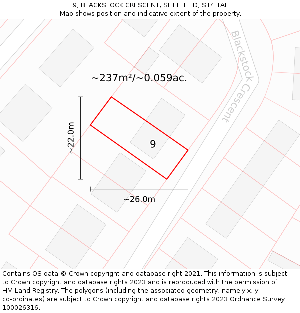 9, BLACKSTOCK CRESCENT, SHEFFIELD, S14 1AF: Plot and title map