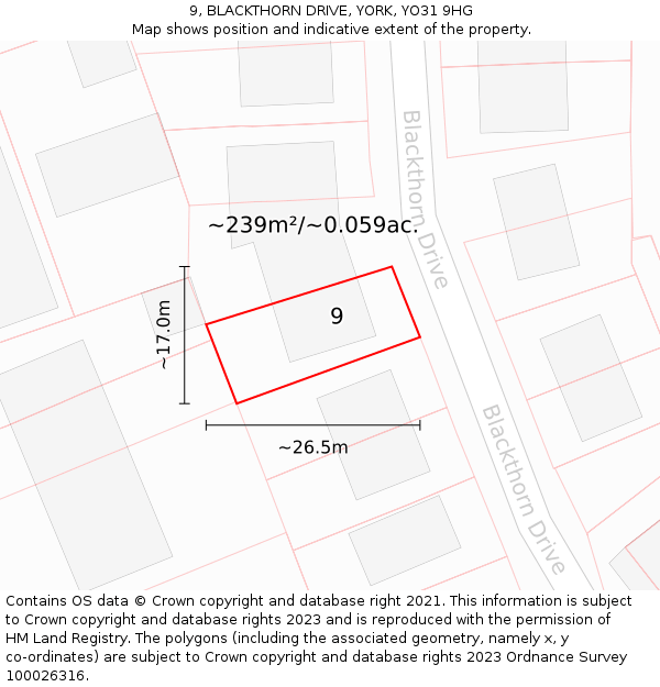 9, BLACKTHORN DRIVE, YORK, YO31 9HG: Plot and title map
