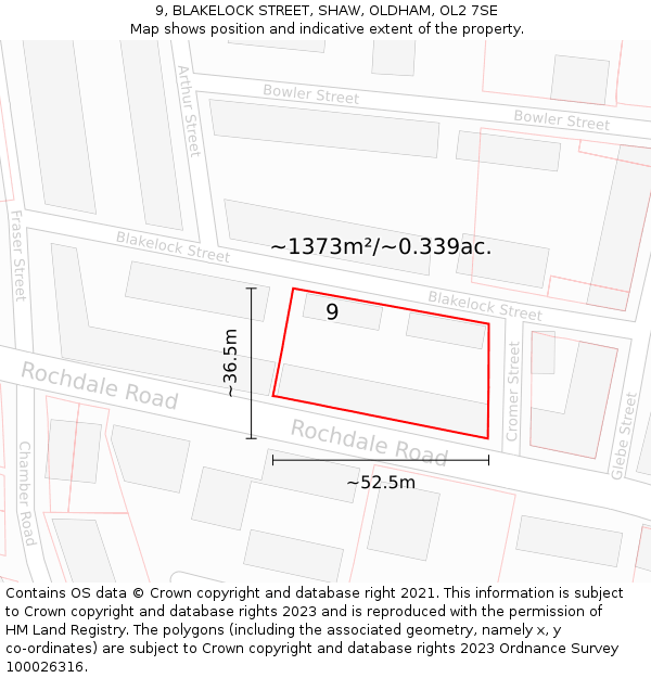 9, BLAKELOCK STREET, SHAW, OLDHAM, OL2 7SE: Plot and title map