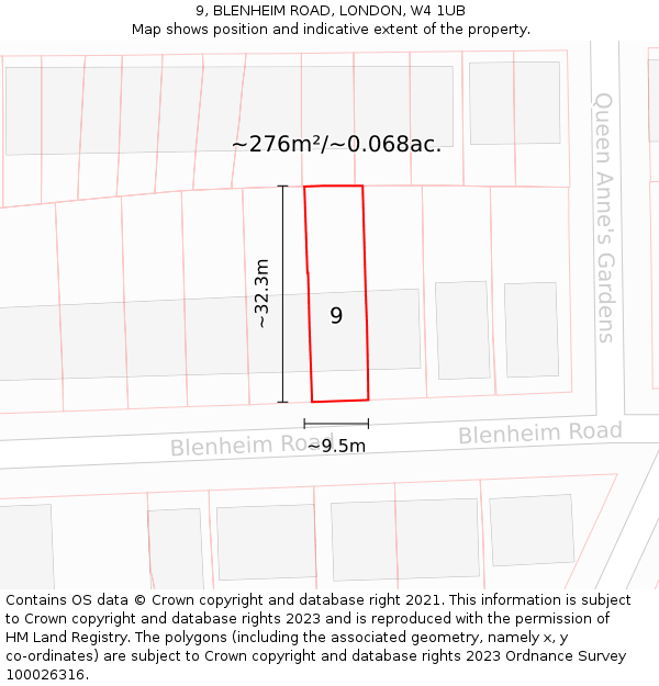 9, BLENHEIM ROAD, LONDON, W4 1UB: Plot and title map