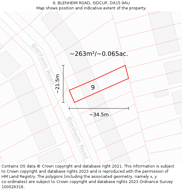 9, BLENHEIM ROAD, SIDCUP, DA15 9AU: Plot and title map