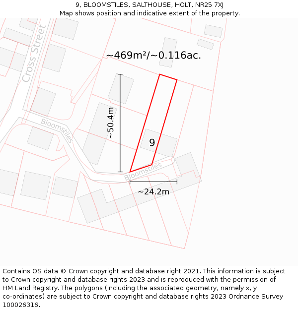 9, BLOOMSTILES, SALTHOUSE, HOLT, NR25 7XJ: Plot and title map