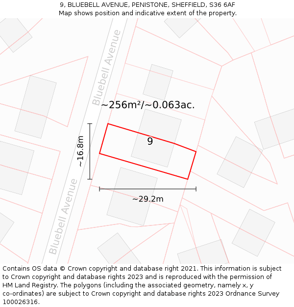 9, BLUEBELL AVENUE, PENISTONE, SHEFFIELD, S36 6AF: Plot and title map