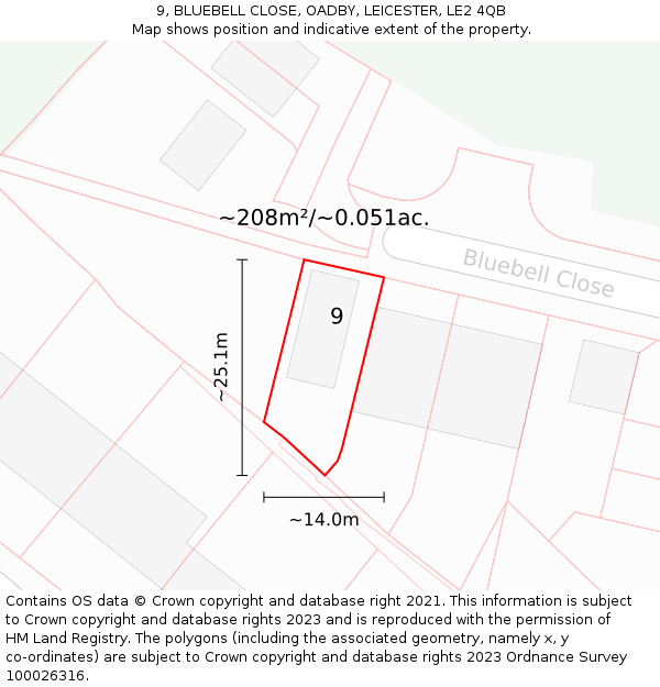 9, BLUEBELL CLOSE, OADBY, LEICESTER, LE2 4QB: Plot and title map