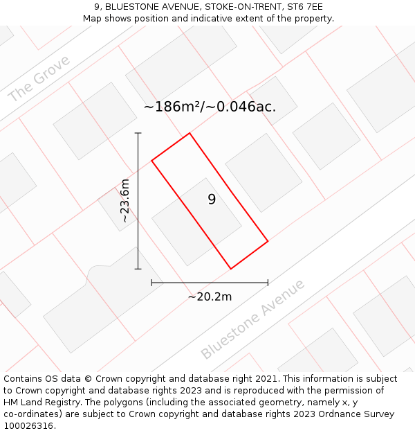 9, BLUESTONE AVENUE, STOKE-ON-TRENT, ST6 7EE: Plot and title map