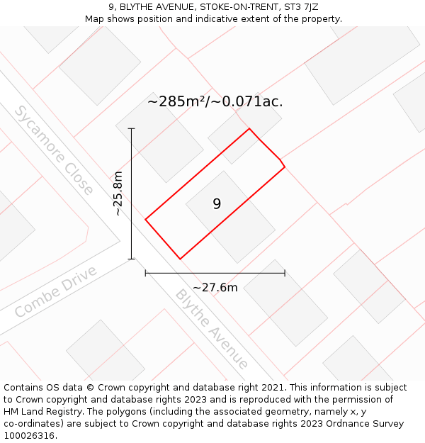 9, BLYTHE AVENUE, STOKE-ON-TRENT, ST3 7JZ: Plot and title map