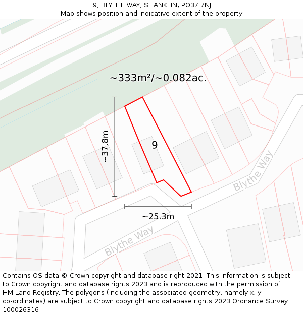 9, BLYTHE WAY, SHANKLIN, PO37 7NJ: Plot and title map