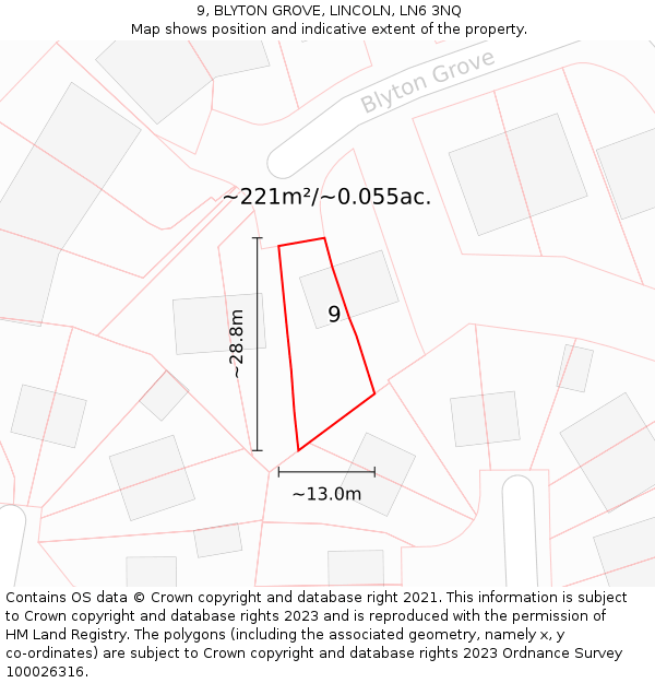 9, BLYTON GROVE, LINCOLN, LN6 3NQ: Plot and title map