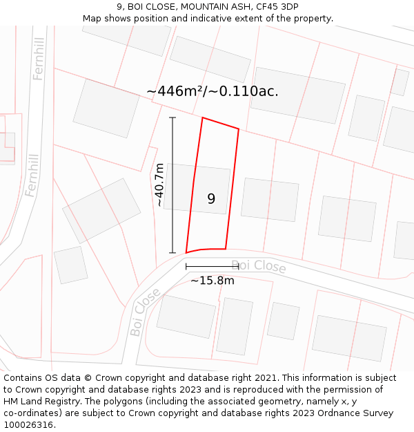 9, BOI CLOSE, MOUNTAIN ASH, CF45 3DP: Plot and title map