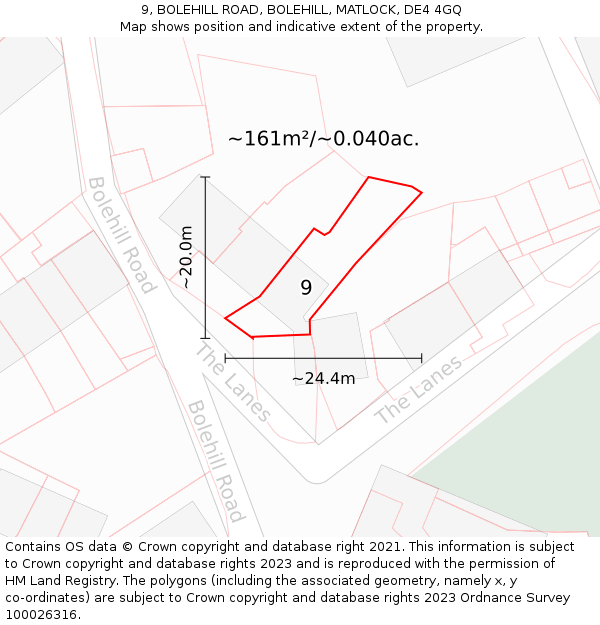 9, BOLEHILL ROAD, BOLEHILL, MATLOCK, DE4 4GQ: Plot and title map