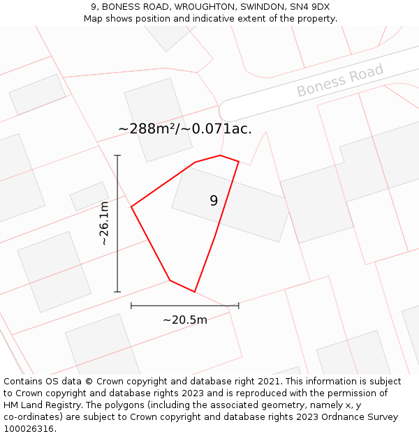9, BONESS ROAD, WROUGHTON, SWINDON, SN4 9DX: Plot and title map