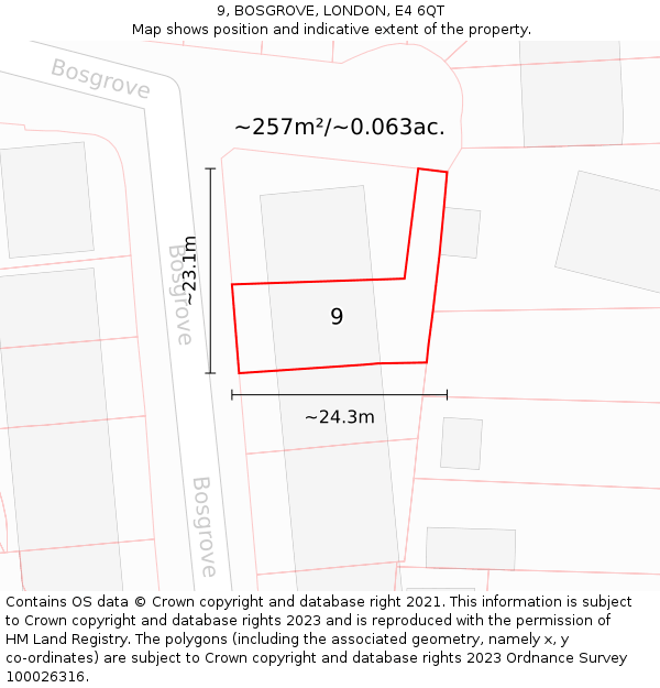 9, BOSGROVE, LONDON, E4 6QT: Plot and title map