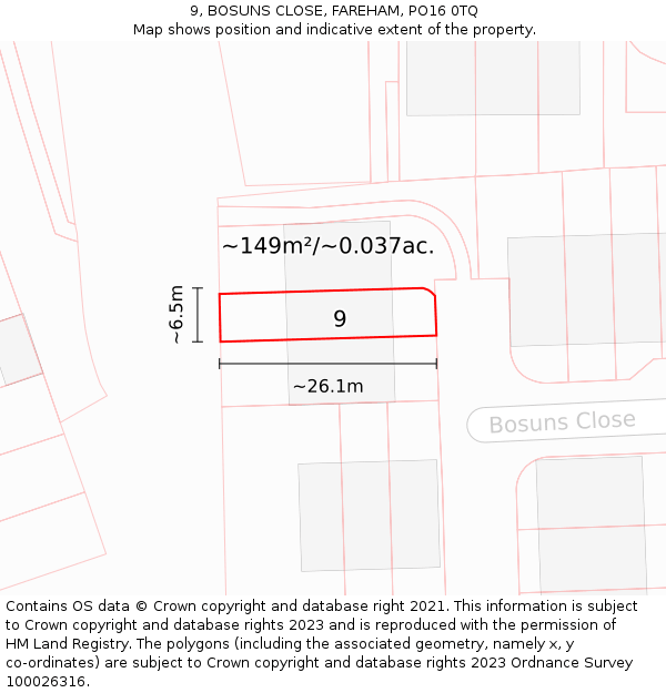 9, BOSUNS CLOSE, FAREHAM, PO16 0TQ: Plot and title map