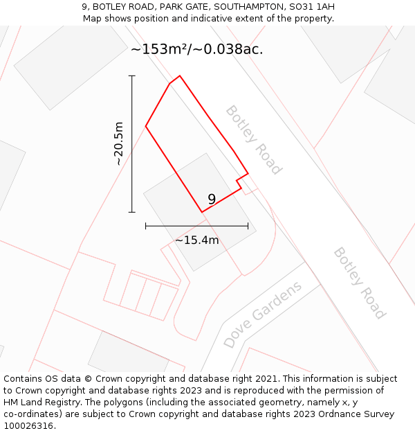 9, BOTLEY ROAD, PARK GATE, SOUTHAMPTON, SO31 1AH: Plot and title map