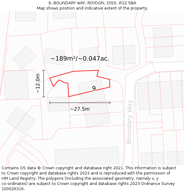 9, BOUNDARY WAY, ROYDON, DISS, IP22 5BA: Plot and title map