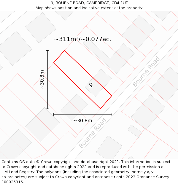 9, BOURNE ROAD, CAMBRIDGE, CB4 1UF: Plot and title map