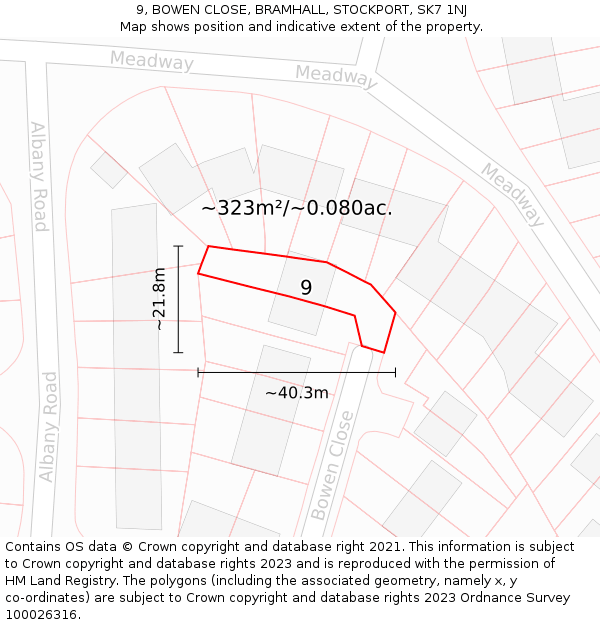 9, BOWEN CLOSE, BRAMHALL, STOCKPORT, SK7 1NJ: Plot and title map