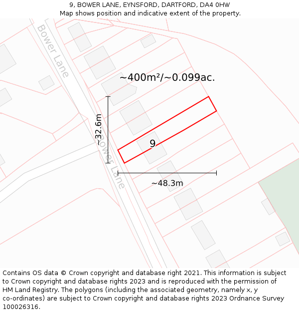 9, BOWER LANE, EYNSFORD, DARTFORD, DA4 0HW: Plot and title map