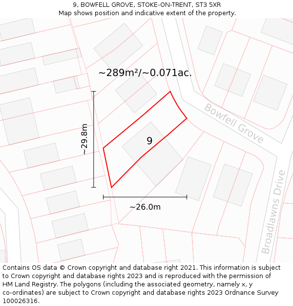 9, BOWFELL GROVE, STOKE-ON-TRENT, ST3 5XR: Plot and title map