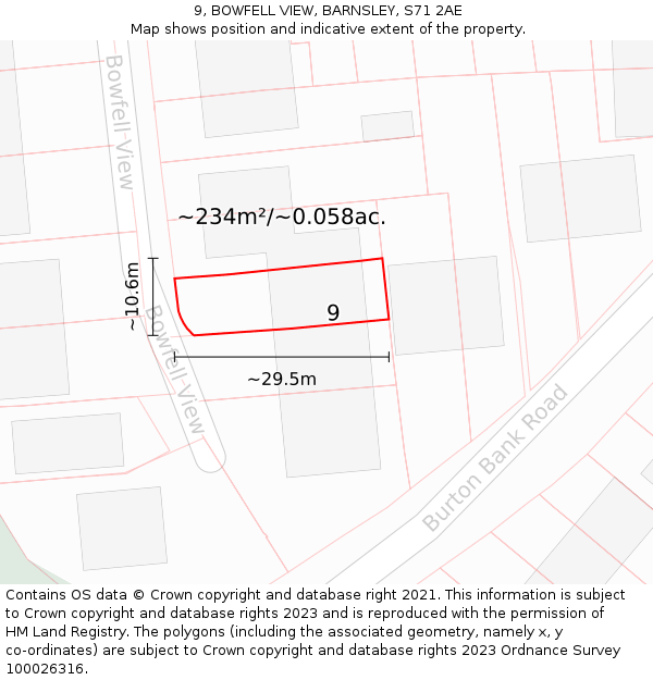 9, BOWFELL VIEW, BARNSLEY, S71 2AE: Plot and title map