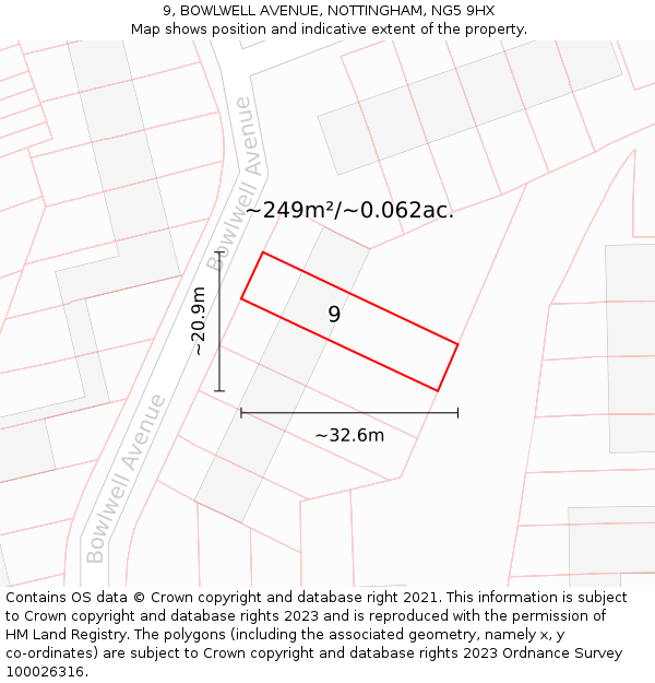 9, BOWLWELL AVENUE, NOTTINGHAM, NG5 9HX: Plot and title map