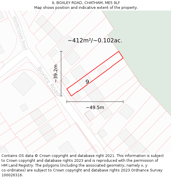 9, BOXLEY ROAD, CHATHAM, ME5 9LF: Plot and title map