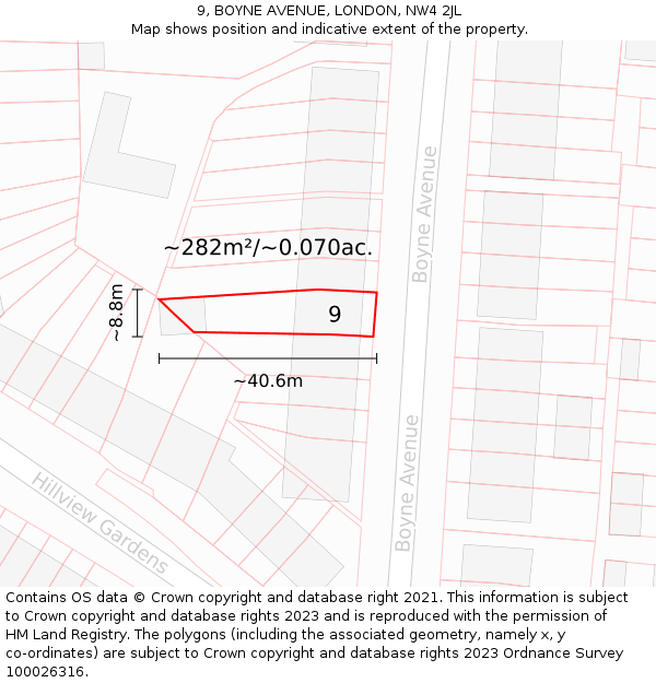 9, BOYNE AVENUE, LONDON, NW4 2JL: Plot and title map