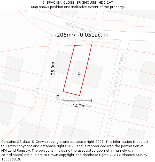9, BRACKEN CLOSE, BRIGHOUSE, HD6 2HT: Plot and title map