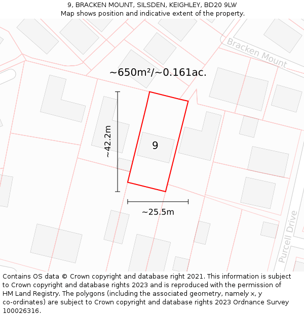 9, BRACKEN MOUNT, SILSDEN, KEIGHLEY, BD20 9LW: Plot and title map