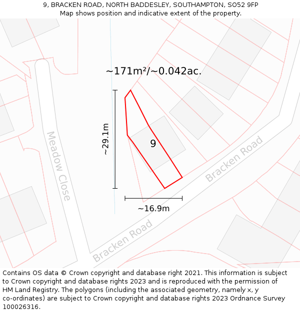 9, BRACKEN ROAD, NORTH BADDESLEY, SOUTHAMPTON, SO52 9FP: Plot and title map
