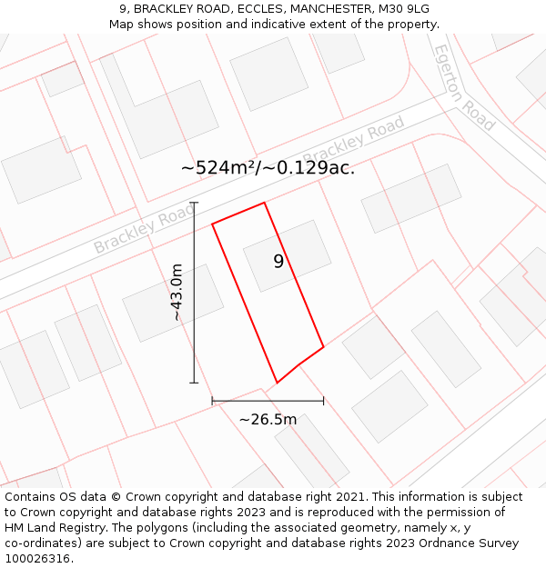 9, BRACKLEY ROAD, ECCLES, MANCHESTER, M30 9LG: Plot and title map
